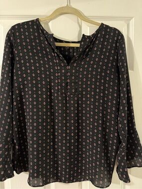 LoftBlack Floral Peasant Blouse with Pink Accent